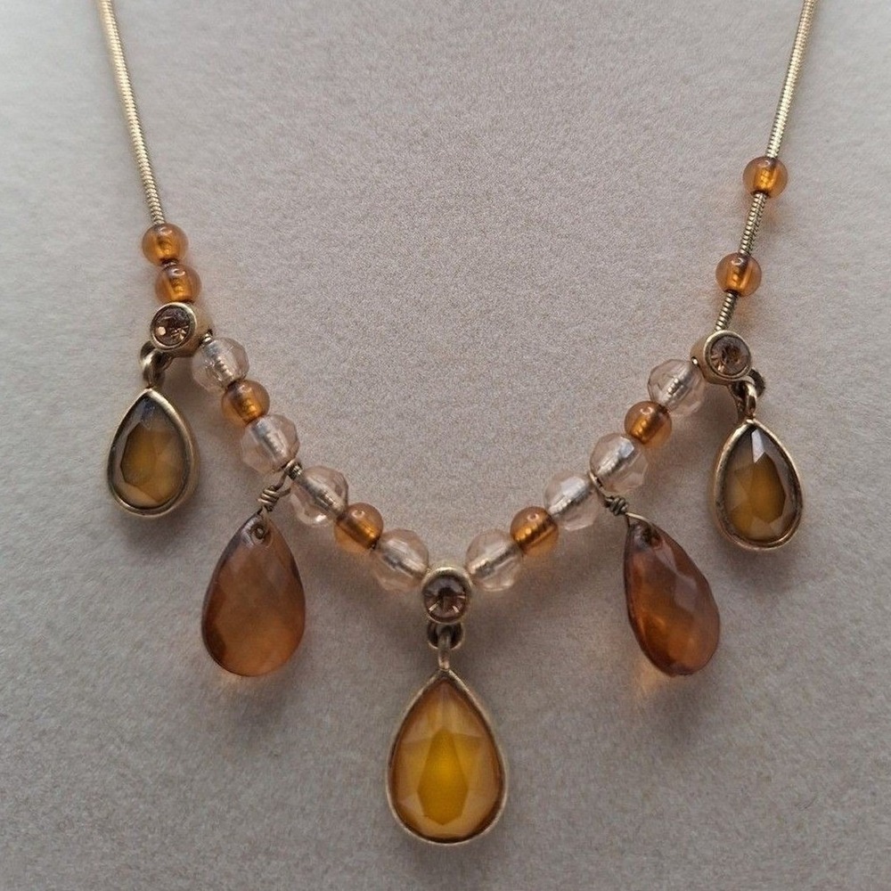 Charm cha cha necklace Lia Sophia dangle drop golden acrylic extender gold tone